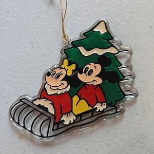 Vintage Walt‎ Disney Monogram Production Mickey & Minnie Mouse Sled Ornament 80s